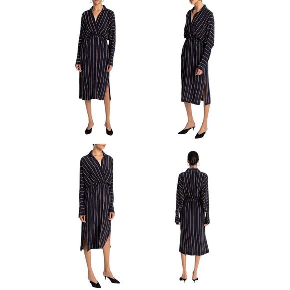 A.L.C. 'Nico' Surplice Long Sleeve Striped Silk Dress, Size 4, Black/White/Brown - Picture 4 of 9